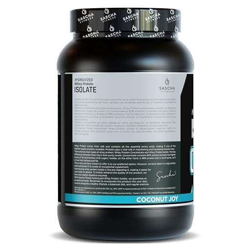 SASCHA FITNESS coconut protein nutrition panel highlighting zero carbs and sugar
