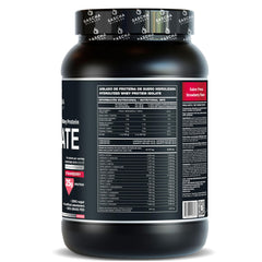 Sascha Fitness whey protein isolate strawberry shake in a glass, post-workout option