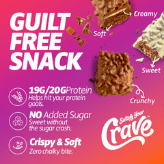 SATISFY YOUR CRAVE Crave Bars variety-pack box displays three flavors for versatile snacking.