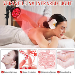 Saviler facial red light treatment showing 660nm and 850nm wavelengths for skin care