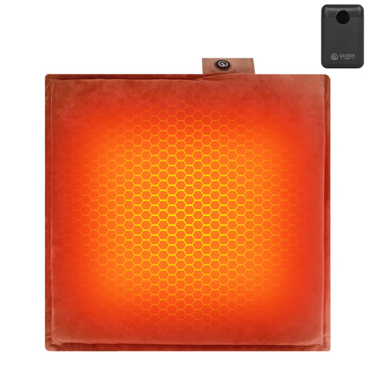 SAVIOR HEAT portable heated seat cushion front view showing stadium warmth and plush comfort