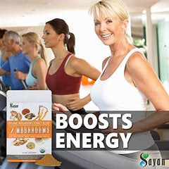 Sayan 7 Mushrooms scoop demonstrates easy dosing for beverages and recipes