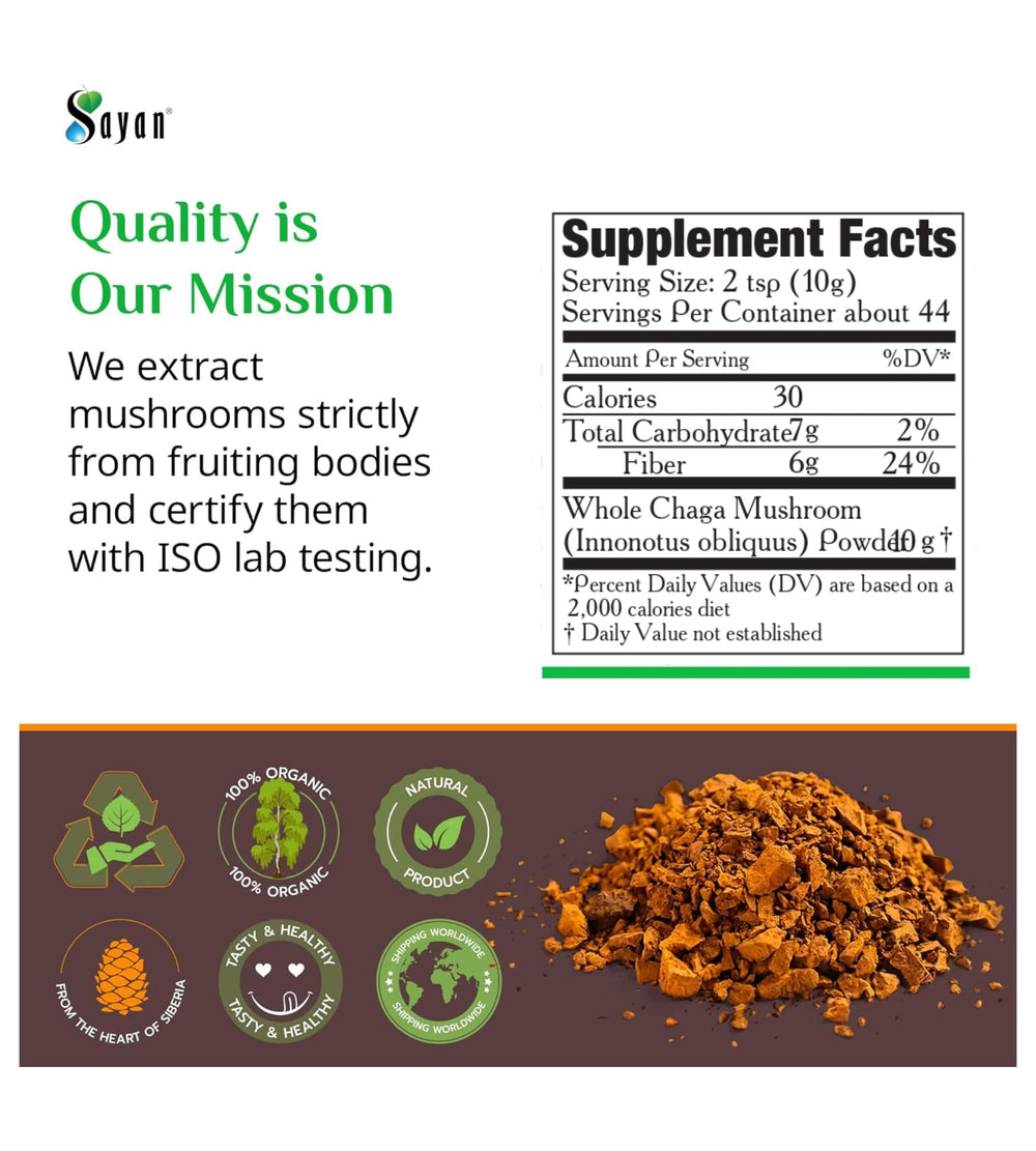 Sayan chaga powder for smoothies and soups.