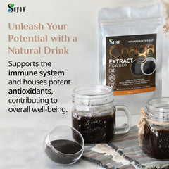 Cup of chaga tea with bold earthy flavor for a comforting moment.
