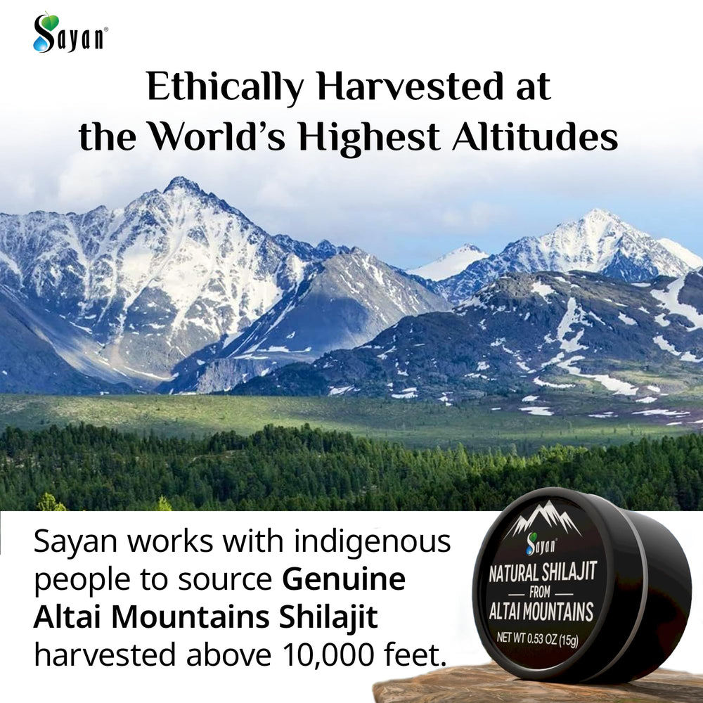 Sayan Shilajit resin label with ISO purity seal and altitude origin