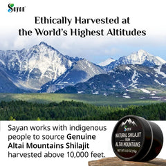 Sayan Shilajit resin label with ISO purity seal and altitude origin