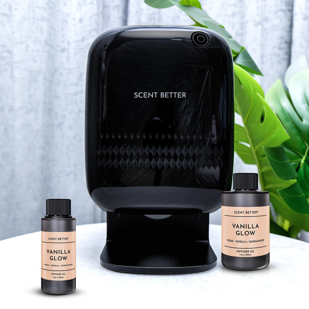 Warm amber and sandalwood base of Vanilla Glow creating a grounded aroma