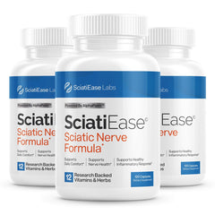 SciatiEase bottle front highlights nerve support formula for daily use