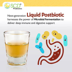 SCD Probiotics Xtra Immunity liquid in glass for quick gut-absorption benefits.
