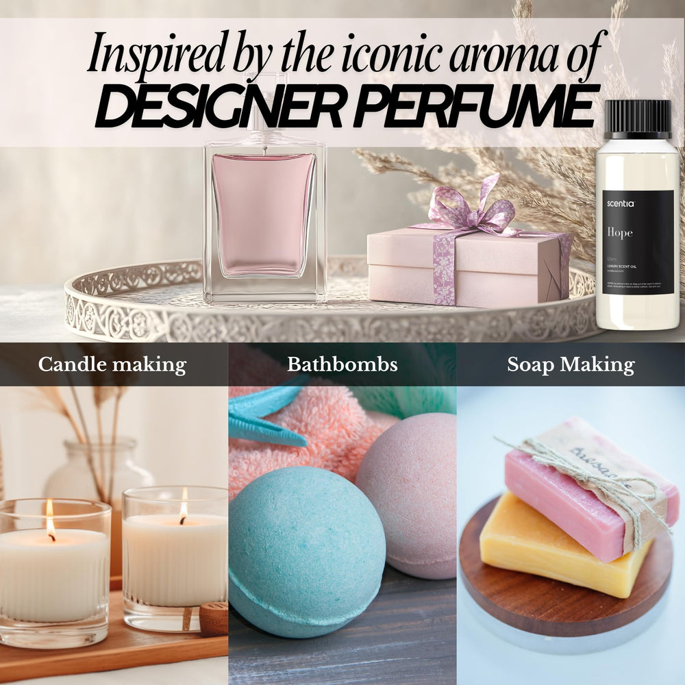 Scentia Hope packaging showcases premium diffuser oil for easy refills.