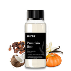 Scentia Pumpkin Boo bottle front view creates cozy fall ambience in your home