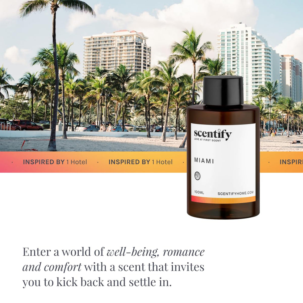 Scentify Miami bottom notes with sandalwood musk and cedarwood adding depth and comfort.
