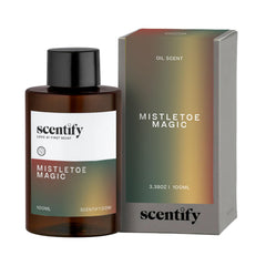Scentify Mistletoe Magic diffuser oil bottle with weathered pine cone notes for cozy winter spaces.