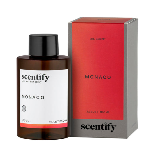 Scentify Monaco aroma oil bottle front showing premium saffron notes for luxury ambience