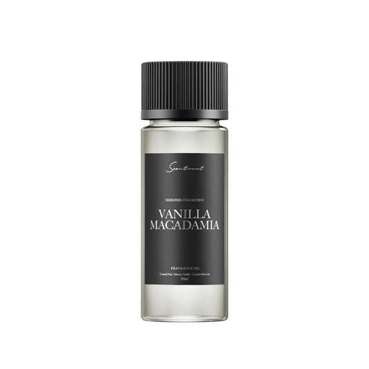 Scentiment Vanilla Macadamia diffuser oil bottle boosts cozy room ambience.