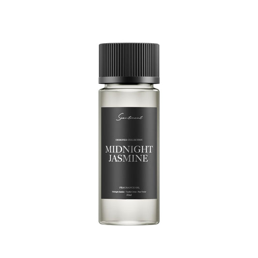 Scentiment Midnight Jasmine bottle front creates a cozy, inviting living room ambiance.