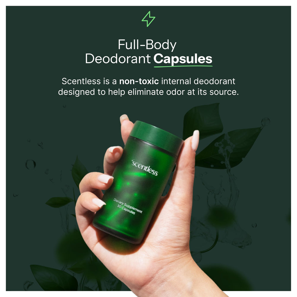 Scentless mint parsley chlorophyll bottle highlights natural odor control without aluminum