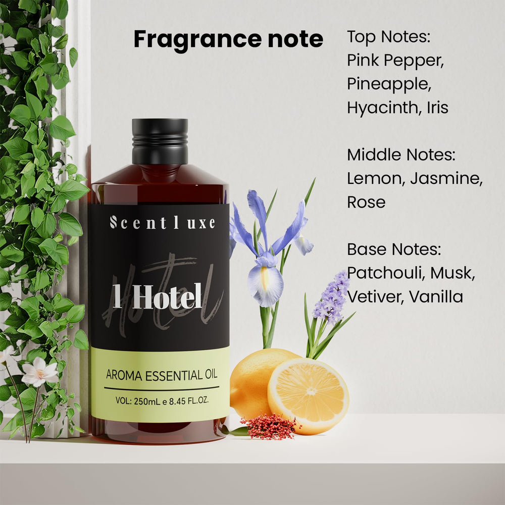 Scentluxe hotel diffuser oil amber jasmine note highlights floral elegance