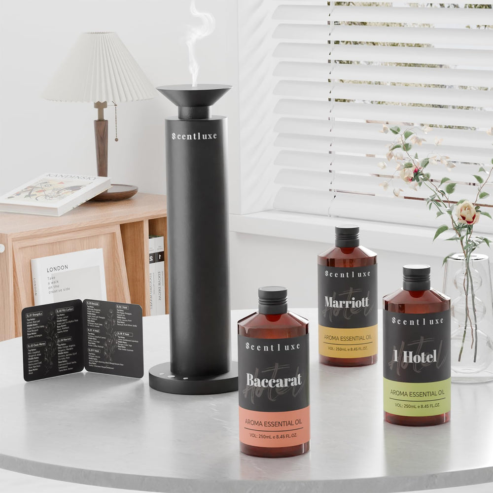Scentluxe hotel diffuser oil woody base with patchouli and vanilla for grounding ambiance