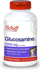 Schiff glucosamine tablets close-up illustrating two-tablet daily serving.