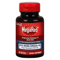 Schiff MegaRed krill oil bottle front view highlighting high concentration formula.