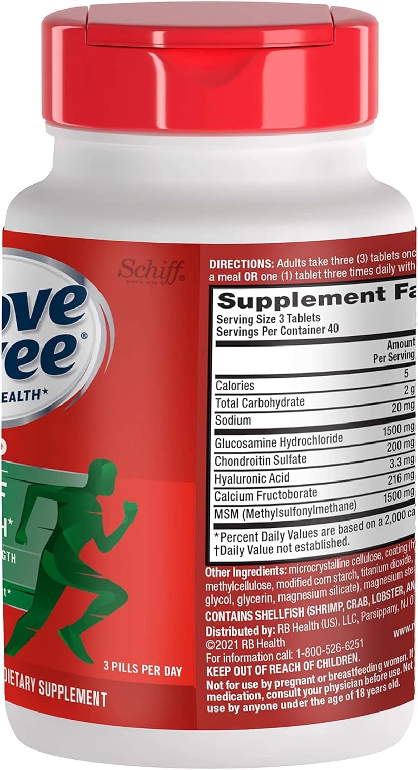 Schiff Move Free Advanced bottle back label reveals 360-count pack for daily use.