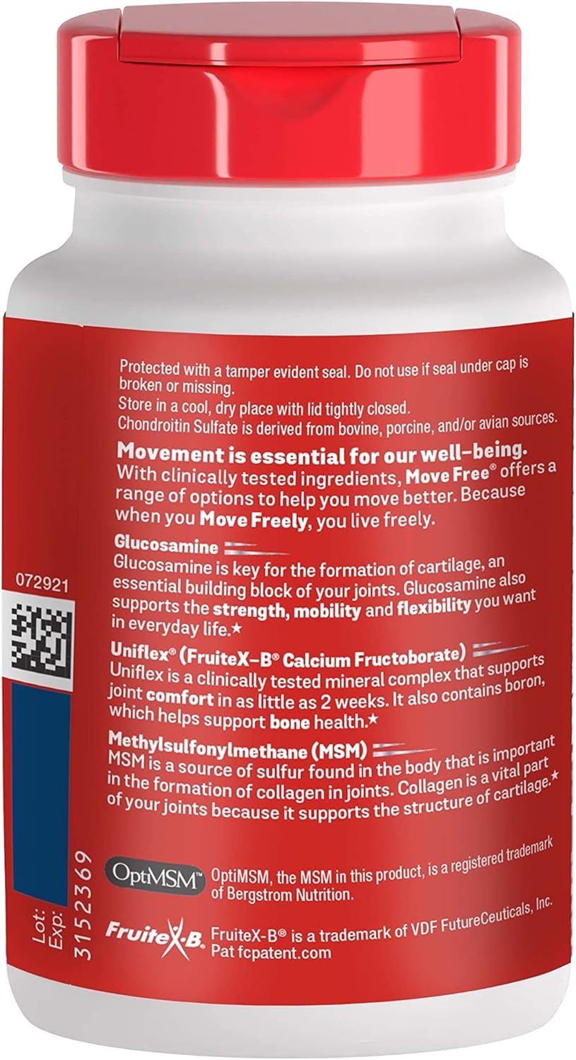 Schiff Move Free Advanced tablets side view highlighting coated surface for easy swallow.