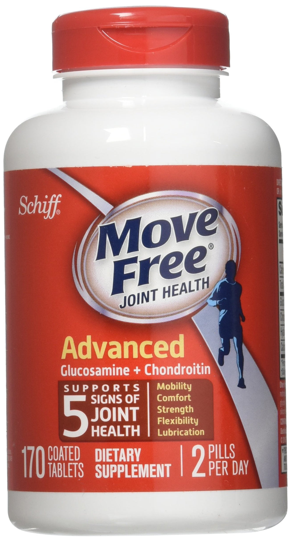 Schiff Move Free bottle display showing 170 tablets for joint support.