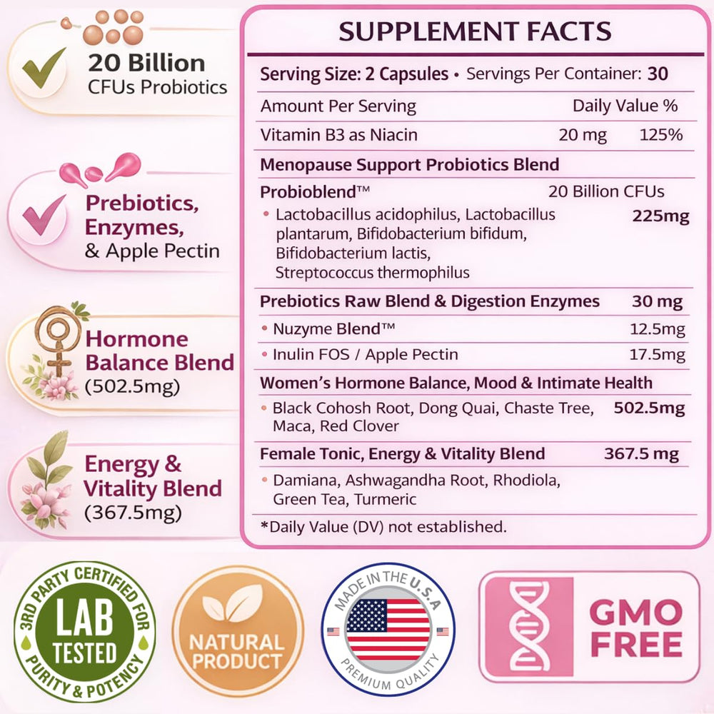 Science Force Lovely Queen ingredient scene with botanicals and probiotics.