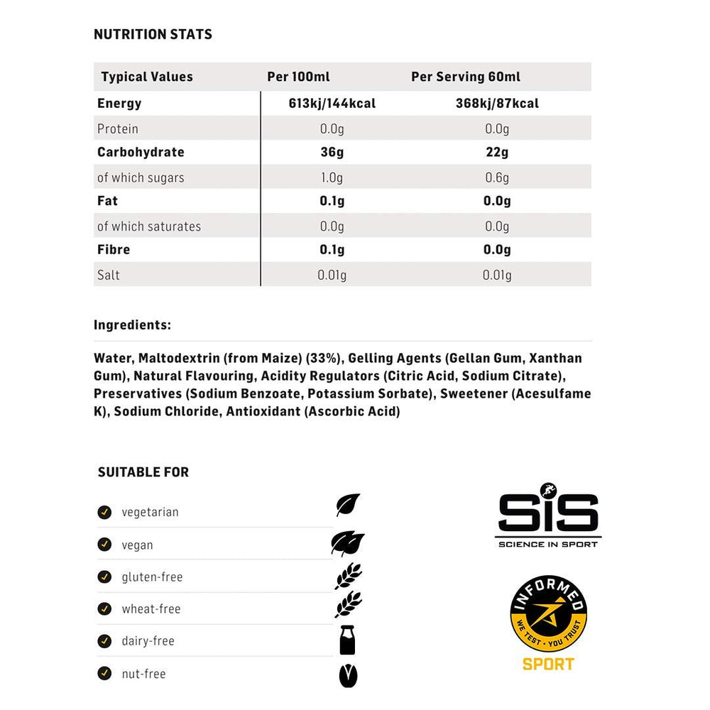 Science in Sport isotonic energy gel Pineapple 2oz bottle label closeup showing design