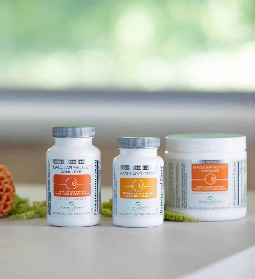 Nutrition facts panel on MacularProtect highlighting 30+ nutrients