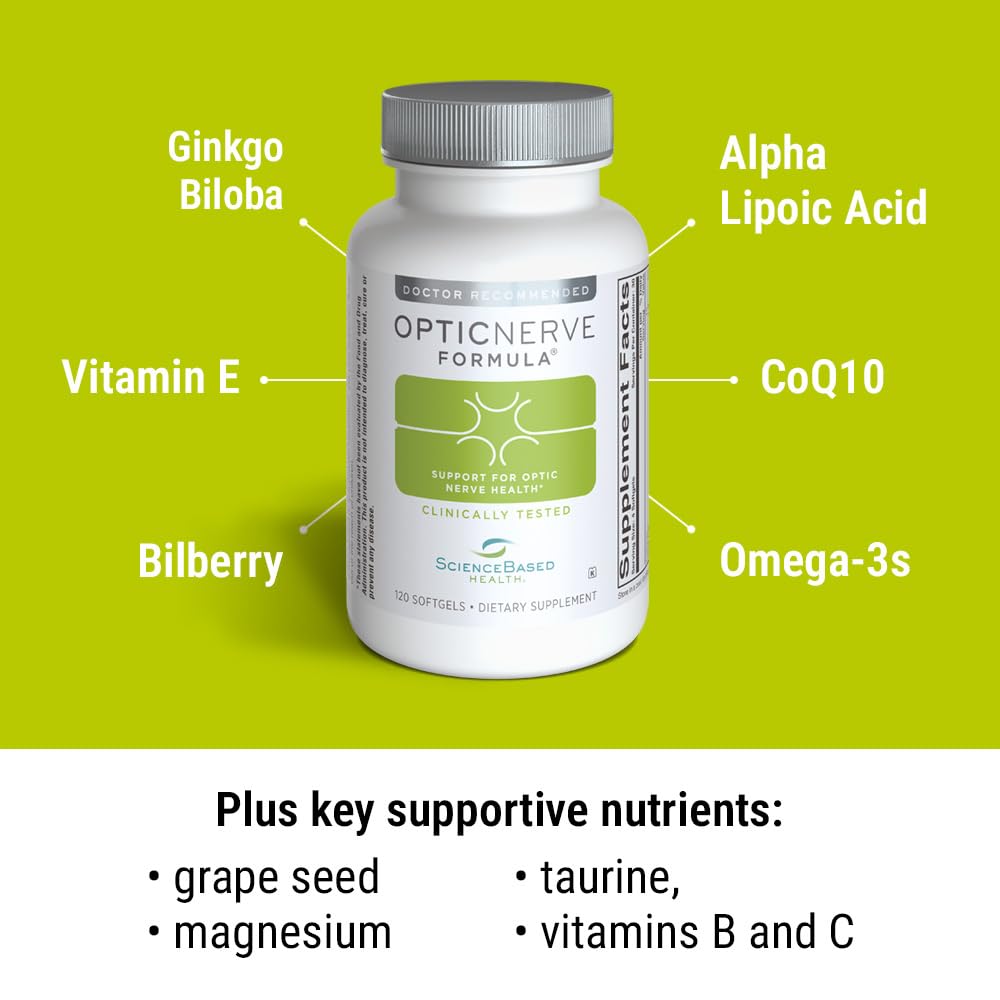 ScienceBased Health Optic Nerve Formula ingredient panel highlighting CoQ10 and omega-3s