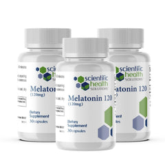 Scientific Health Solutions Melatonin 120mg bottle supports a calm, ready-for-sleep routine.