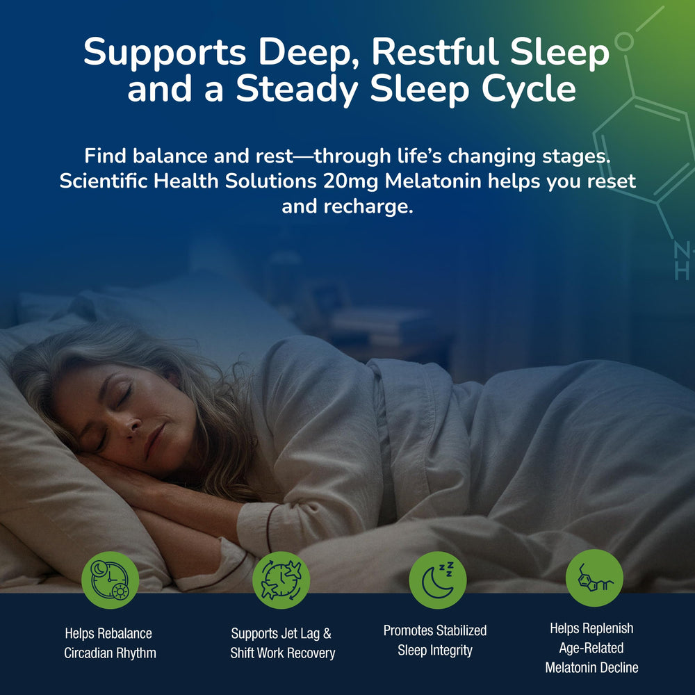 Scientific Health Solutions melatonin bottle side label showing dosage and ingredients for clarity.