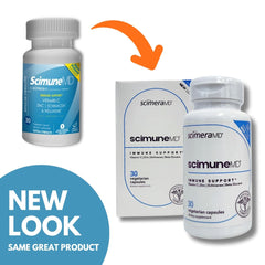 Scimune bottle side view with 30 capsules for daily use