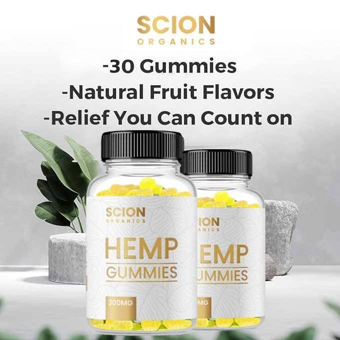 Scion Organics hemp gummies raspberry jar setup for easy access.