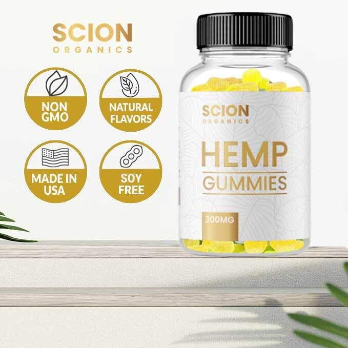 Scion Organics hemp gummies raspberry pack spread suggests multipack value.