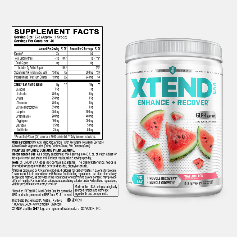 Scivation XTEND EAA measuring scoop shows precise 10g EAAs per two servings