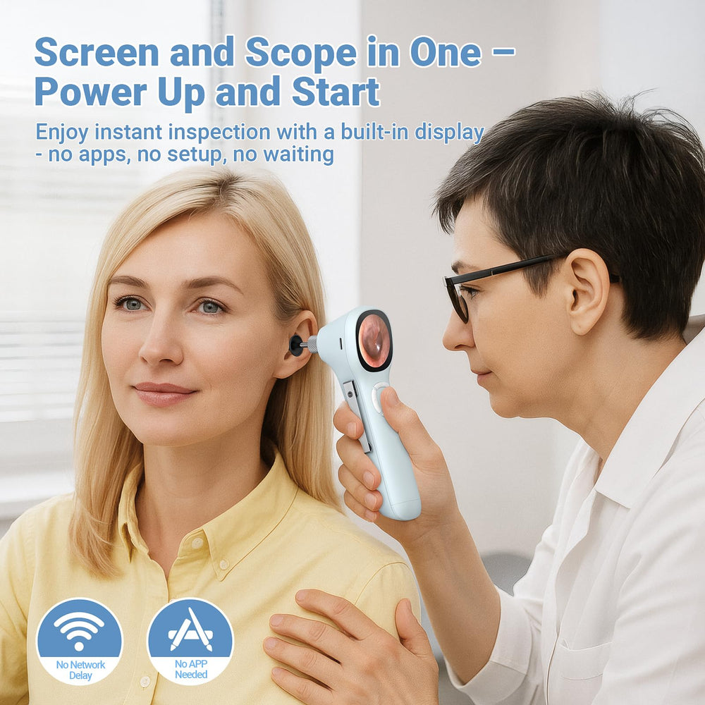 ScopeAround otoscope 6-LED illumination brightens the ear canal area.