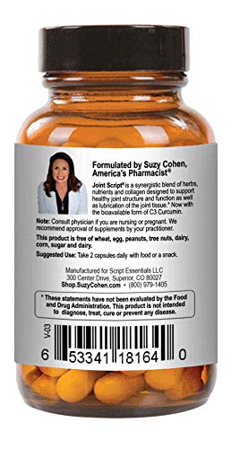 Script Essentials Suzy Cohen Hyaluronic Acid ingredient label indicating premium joint lubrication support