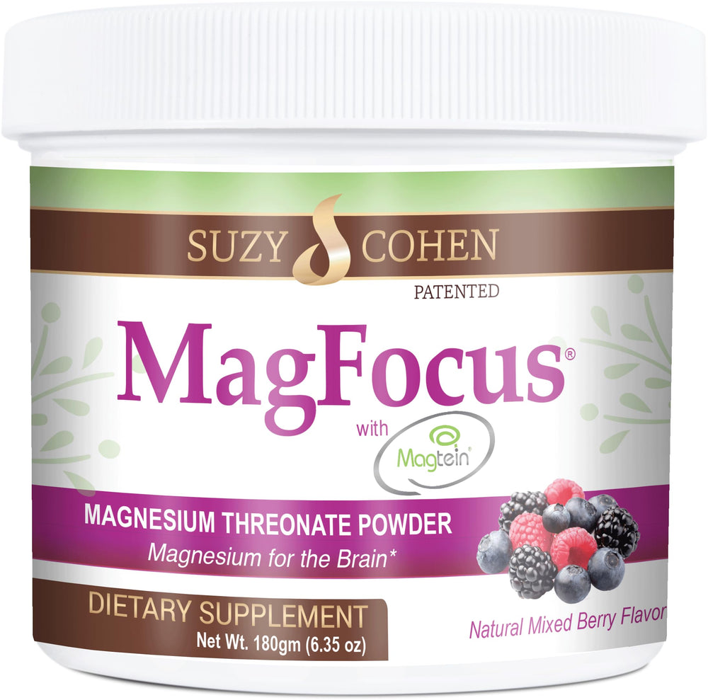 Script Essentials MagFocus bottle on counter suggests daily focus support.