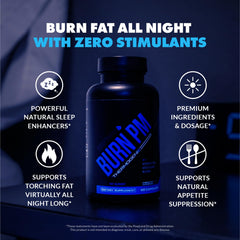 Burn PM with raspberry ketones highlighting fat burning ingredient