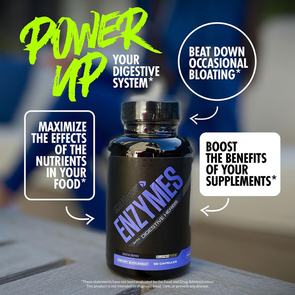 Sculpt Nation DigeZyme capsules ready to take with meals for smoother digestion.