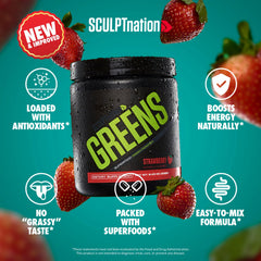 Sculpt Nation Greens Strawberry being poured into a glass for easy nutrition