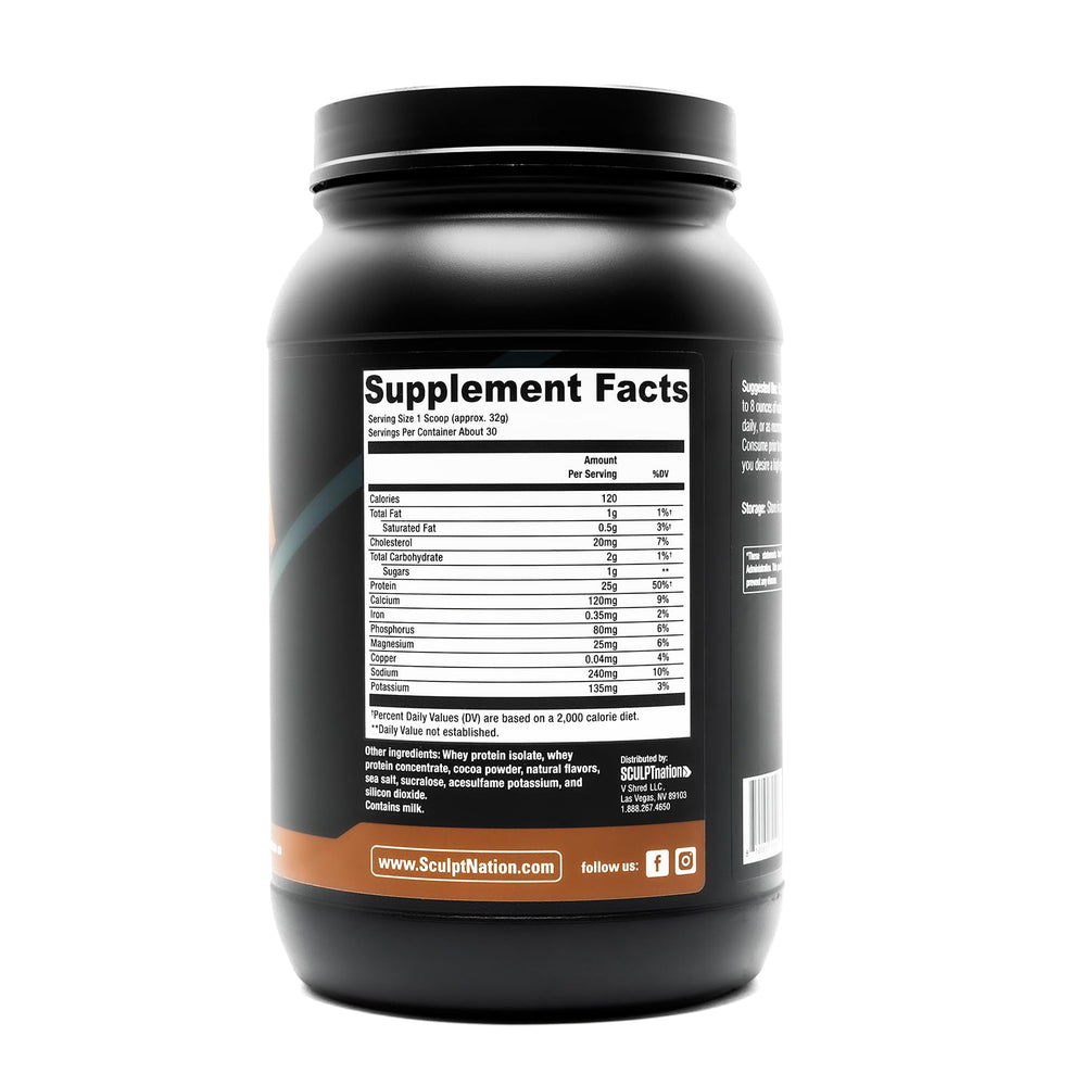 Sculpt Nation V Shred protein powder chocolate mixed drink in glass