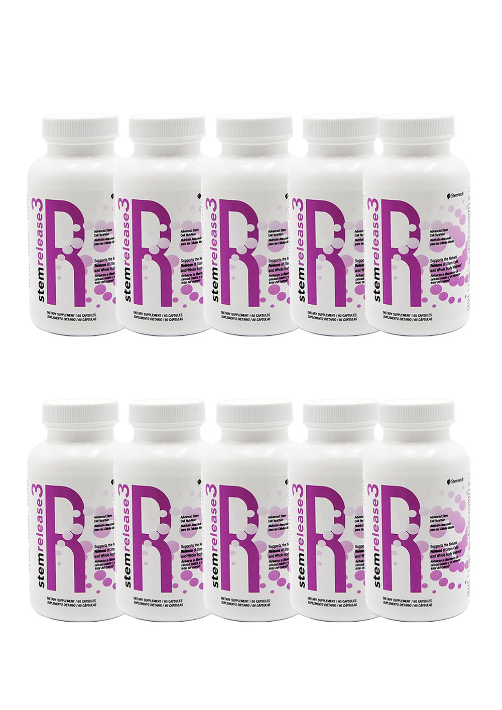 SE3 StemRelease bottle and capsules for daily wellness support and convenient 60-count packaging.