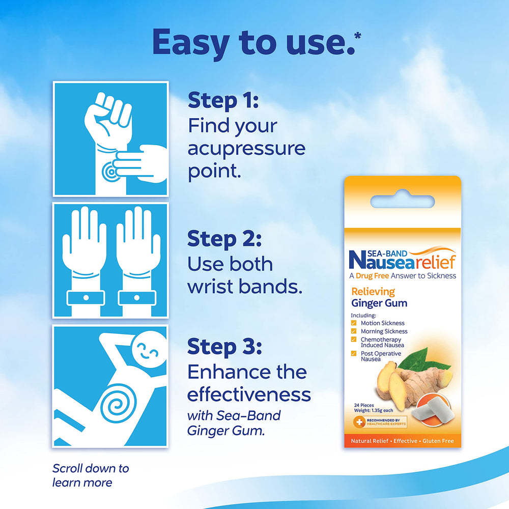 Reusable and washable Sea-Band wristbands for repeated use