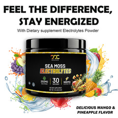 Sea Moss Electrolytes dissolving in water to reveal tropical hue.