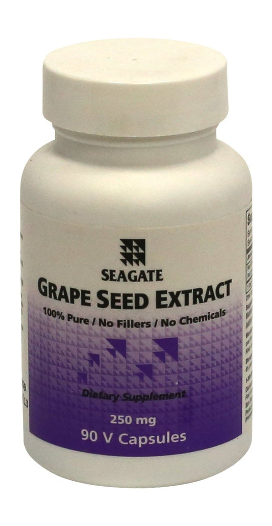 Seagate Grape Seed Extract bottle with 250 mg capsules for daily antioxidant support.