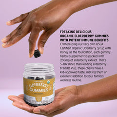 Seattle Elderberry Gummies ingredients close-up emphasizes organic elderberry and honey base